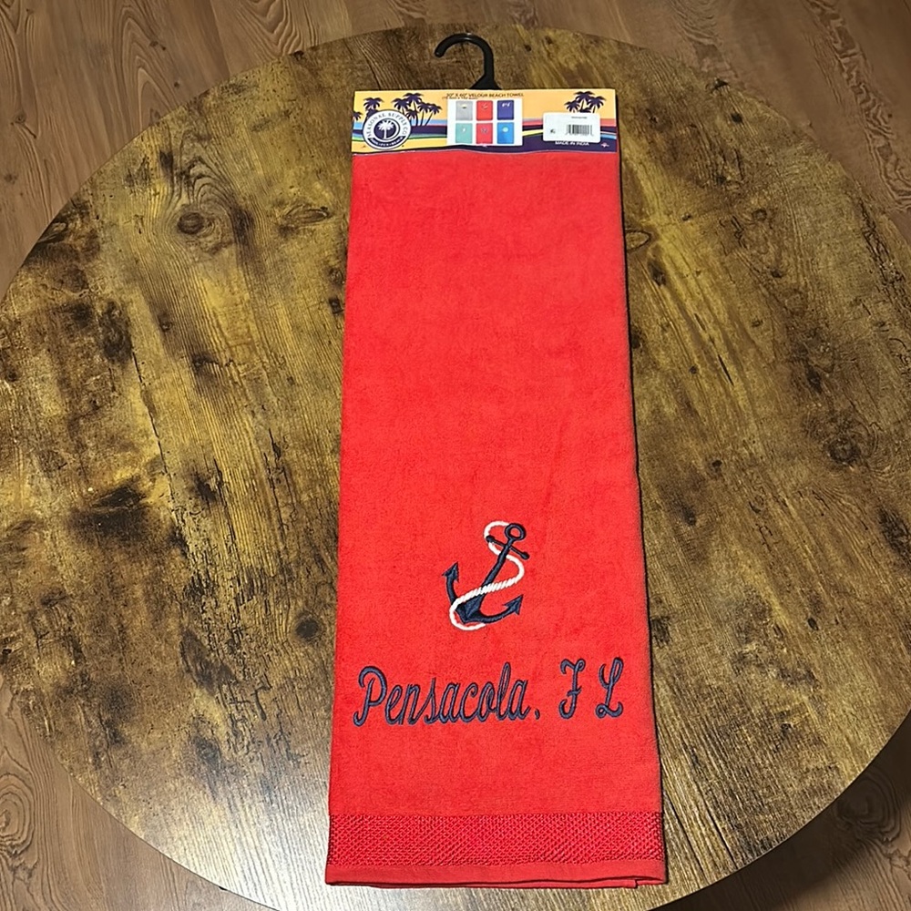 Embroidered 30x60  Red Pensacola FL Beach Towel